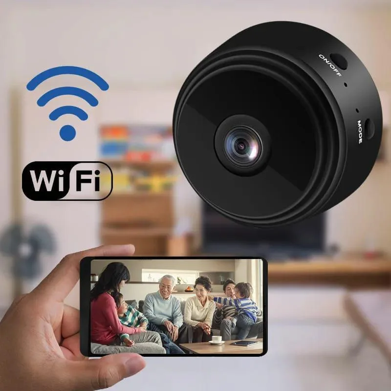 Portable surveillance camera with wide-angle lens closeup