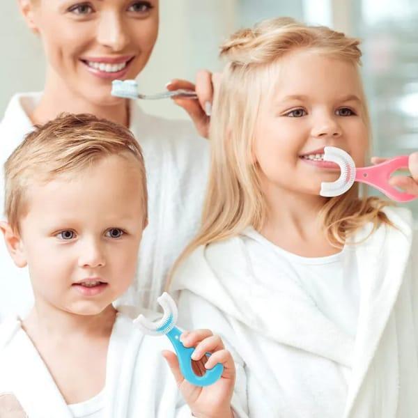 Silicone U-shaped toothbrush for kids instructions