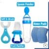 4 in 1 baby accessories set – spoon feeder, fruit pacifier, knee pads, U-shaped toothbrush