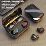 Black fast charge wireless earbuds with long battery life