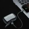 Black fast charge wireless earbuds with long battery life details