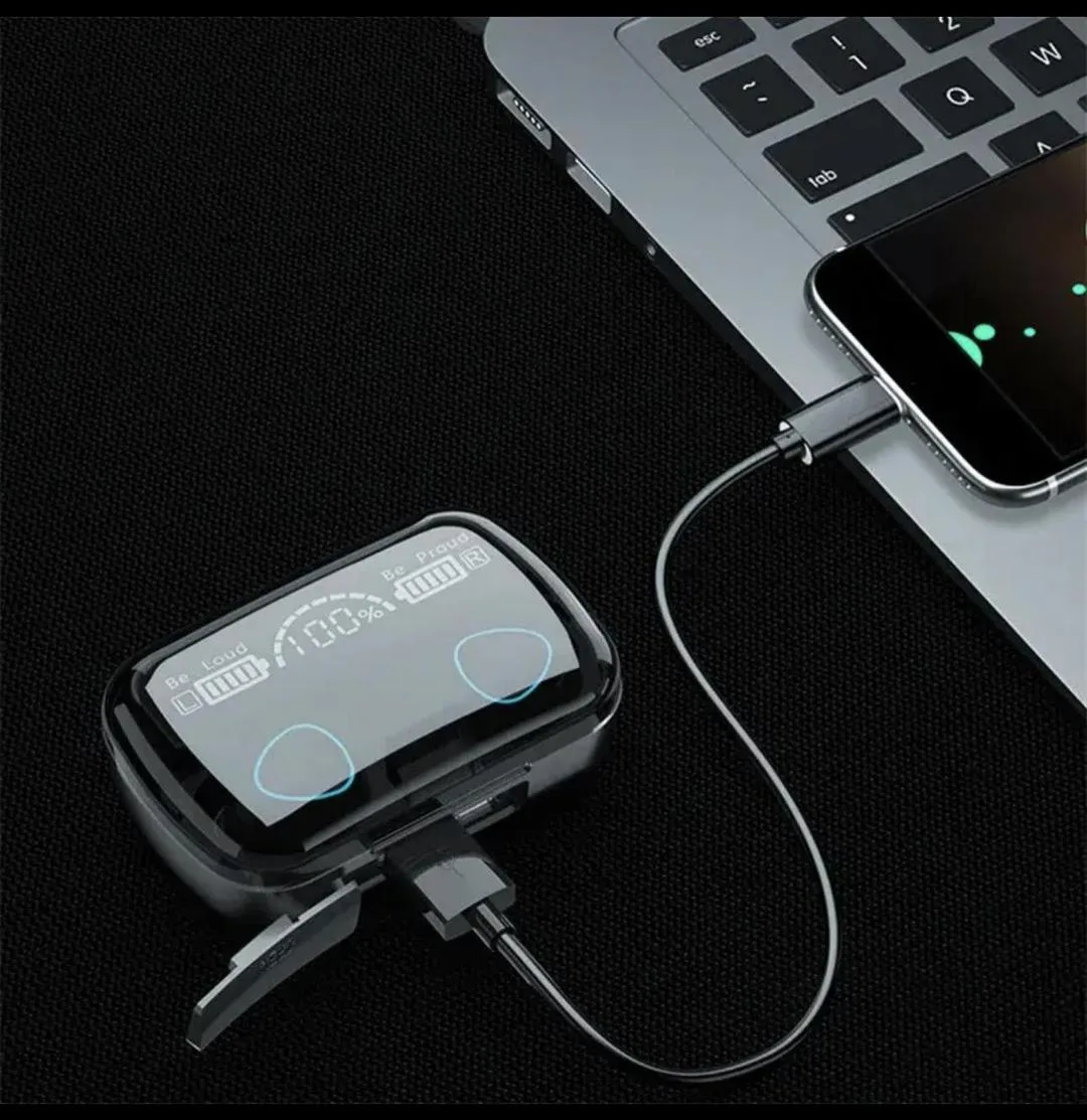 Black fast charge wireless earbuds with long battery life details