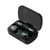 Black fast charge wireless earbuds with long battery life closeup view