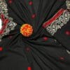 Women’s black Swiss embroidered shawl front view