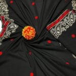 Women’s black Swiss embroidered shawl front view