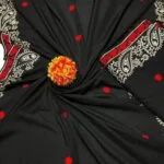 Women’s black Swiss embroidered shawl front view