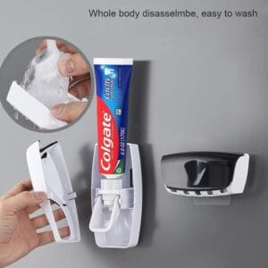 Multicolor toothpaste dispenser and brush holder set – 2 pcs