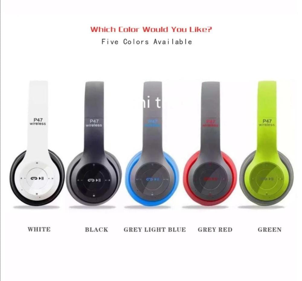 Black wireless stereo headphones with foldable design