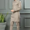 Men’s grey wash & wear plain shalwar kameez – front view