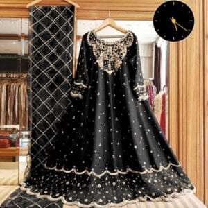 Shamoz silk embroidered maxi set for women – front view