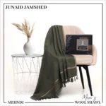 Men’s wool plain shawl in green – full drape front view