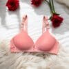 Front view of plain silk padded bra with t-pink closure