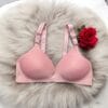Front view of plain silk padded bra with pink closure