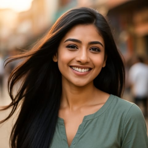 Fashion 22 Smiling woman with long, healthy hair after oil routine