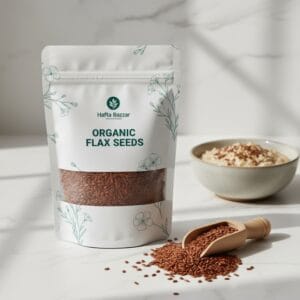 Raw flaxseeds in bowl – heart and digestive health