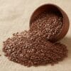 Ground flaxseeds in spoon – versatile in meals