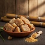 Pure jaggery (gur) blocks in a bowl – natural unrefined sweetener