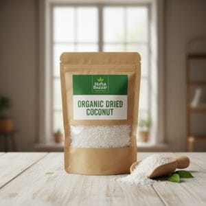 Bowl of dried coconut slices – natural healthy snack