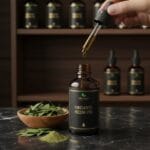 Neem oil bottle with neem leaves – natural cold-pressed oil